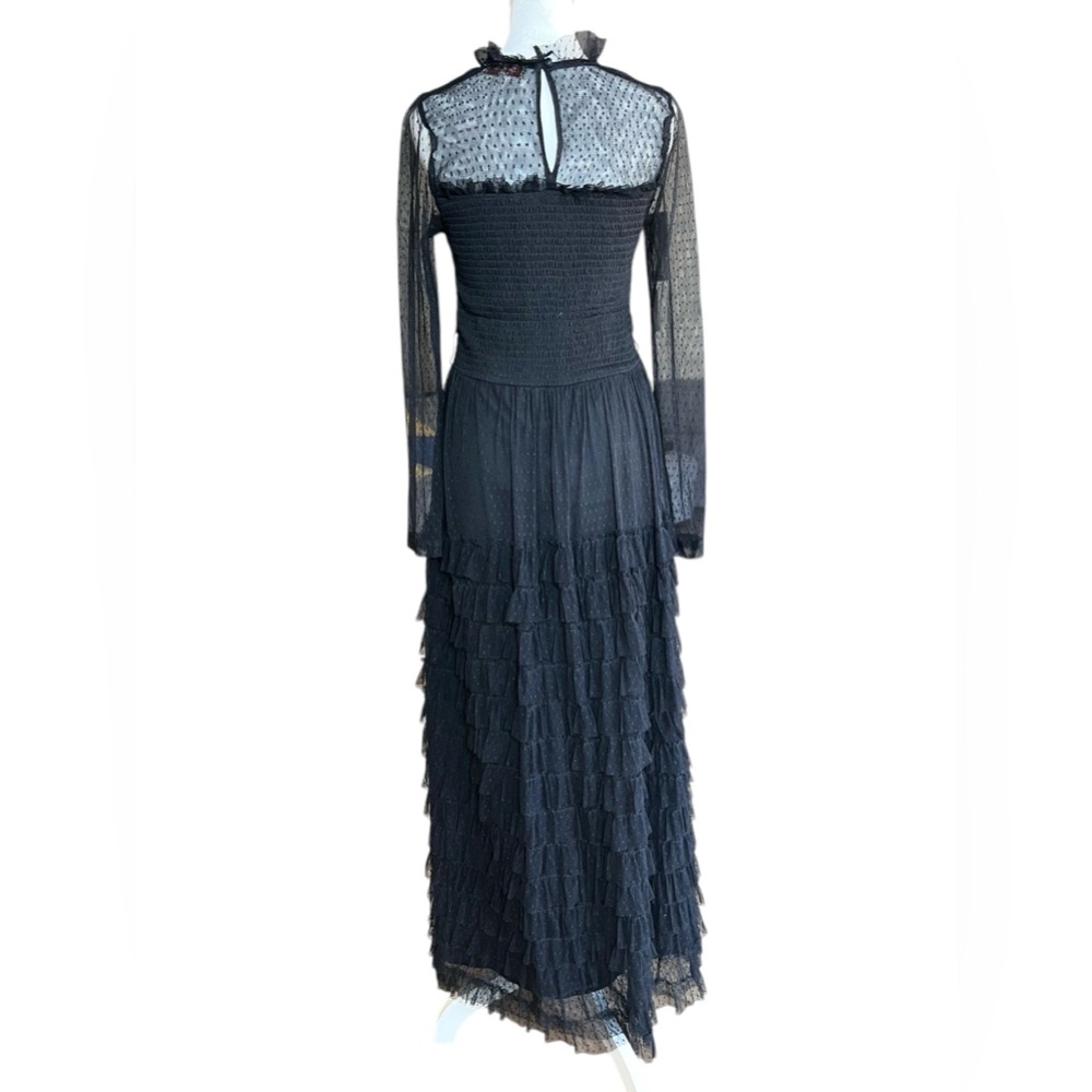 RENE DERHY Paris Goth Polka Dot Black Lace Layered Tulle Maxi Dress Sz S French - Picture 5 of 15